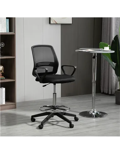 Vinsetto Ergonomic Mesh Back Draughtsman Chair, Tall Standing Desk Chair with Adjustable Height and Footrest 360° Swivel, Black