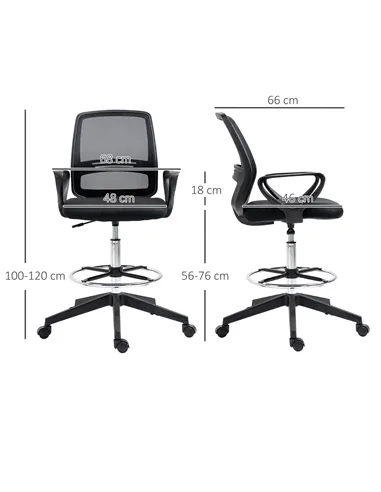 Vinsetto Ergonomic Mesh Back Draughtsman Chair, Tall Standing Desk Chair with Adjustable Height and Footrest 360° Swivel, Black