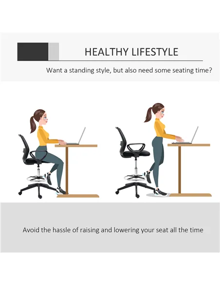 Vinsetto Ergonomic Mesh Back Draughtsman Chair, Tall Standing Desk Chair with Adjustable Height and Footrest 360° Swivel, Black
