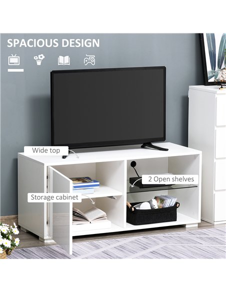 HOMCOM High Gloss TV Stand Storage Cabinet with 2 Shelves for Living Room Home Furniture White