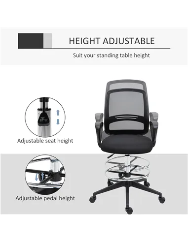 Vinsetto Ergonomic Mesh Back Draughtsman Chair, Tall Standing Desk Chair with Adjustable Height and Footrest 360° Swivel, Black