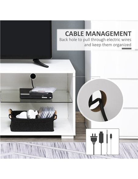 HOMCOM High Gloss TV Stand Storage Cabinet with 2 Shelves for Living Room Home Furniture White