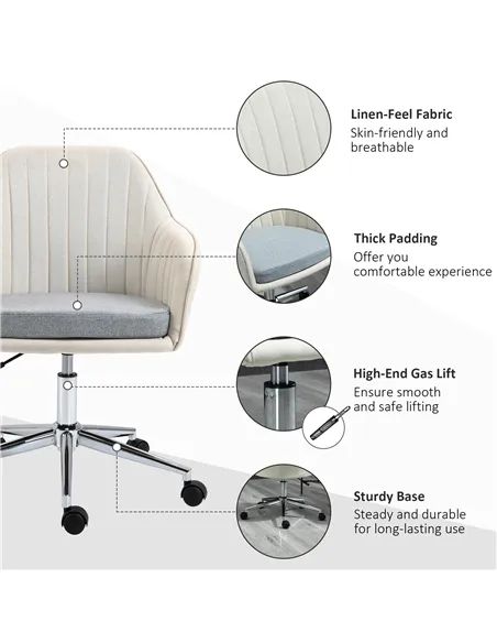 Vinsetto Home Office Chair Comfortable Computer Desk Chair Swivel Task Chair with Golden Base, Vanity Chair for Teens Adults Bed
