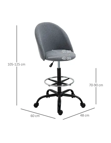 Vinsetto Ergonomic Drafting chair Adjustable Height w/ 5 Wheels Padded Seat Footrest 360° Swivel Freely Comfortable Versatile Us
