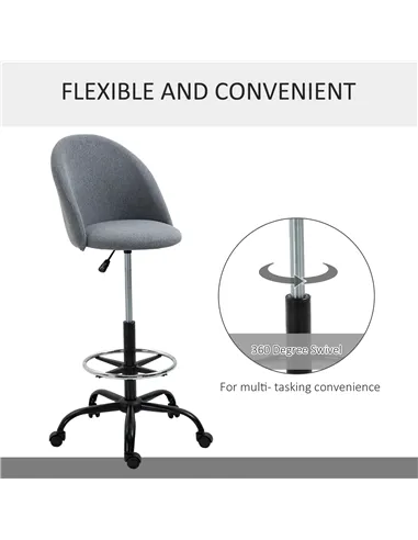 Vinsetto Ergonomic Drafting chair Adjustable Height w/ 5 Wheels Padded Seat Footrest 360° Swivel Freely Comfortable Versatile Us