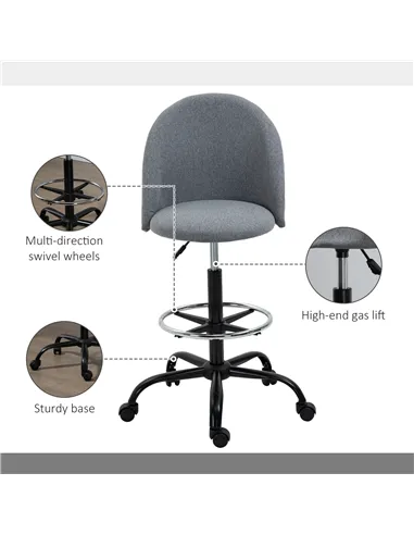 Vinsetto Ergonomic Drafting chair Adjustable Height w/ 5 Wheels Padded Seat Footrest 360° Swivel Freely Comfortable Versatile Us