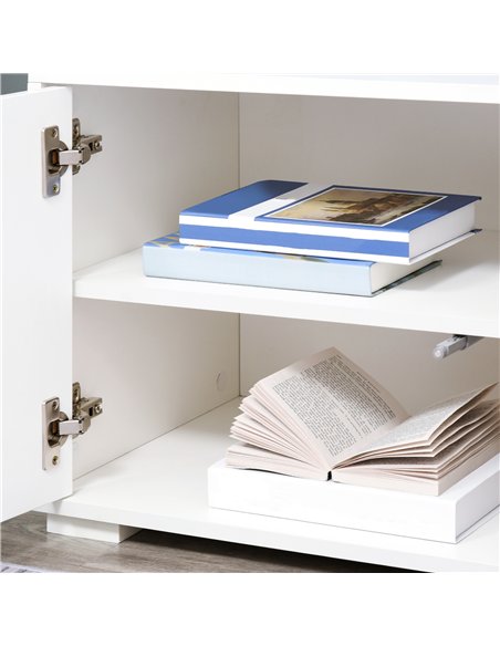 HOMCOM High Gloss TV Stand Storage Cabinet with 2 Shelves for Living Room Home Furniture White
