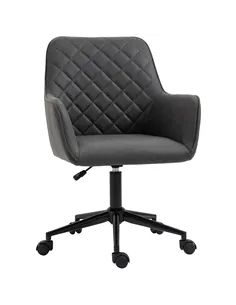 Vinsetto Office Desk Chair, Leather-Feel Fabric Computer Swivel Chair with Rolling Wheels and Adjustable Height for Home, Grey