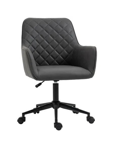 Vinsetto Office Desk Chair, Leather-Feel Fabric Computer Swivel Chair with Rolling Wheels and Adjustable Height for Home, Grey