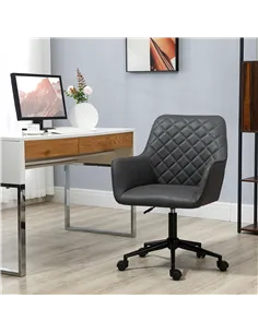 Vinsetto Office Desk Chair, Leather-Feel Fabric Computer Swivel Chair with Rolling Wheels and Adjustable Height for Home, Grey 2