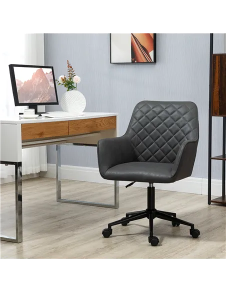 Vinsetto Office Desk Chair, Leather-Feel Fabric Computer Swivel Chair with Rolling Wheels and Adjustable Height for Home, Grey