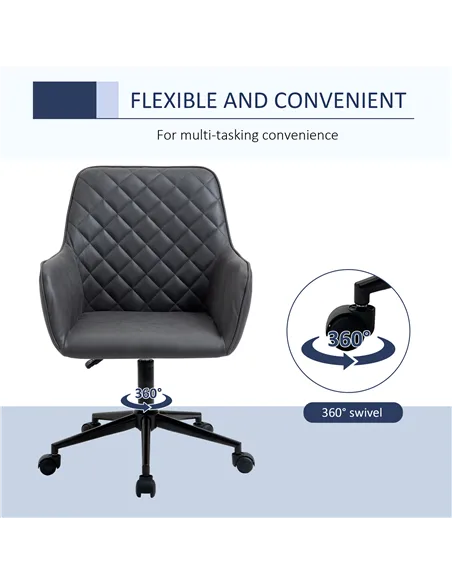 Vinsetto Office Desk Chair, Leather-Feel Fabric Computer Swivel Chair with Rolling Wheels and Adjustable Height for Home, Grey