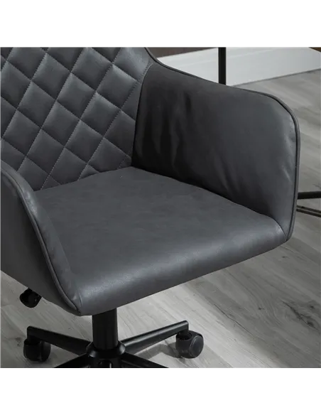 Vinsetto Office Desk Chair, Leather-Feel Fabric Computer Swivel Chair with Rolling Wheels and Adjustable Height for Home, Grey