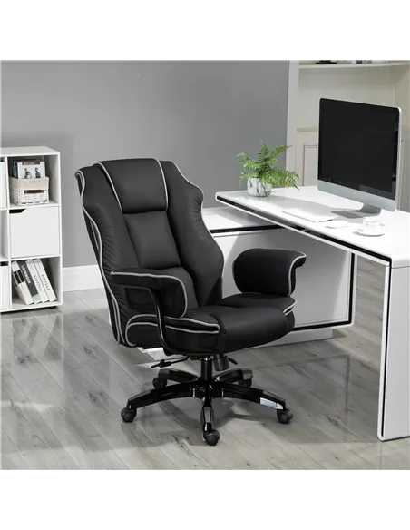 Vinsetto Faux Leather Executive Office Chair, with Contrast Piping - Black/White