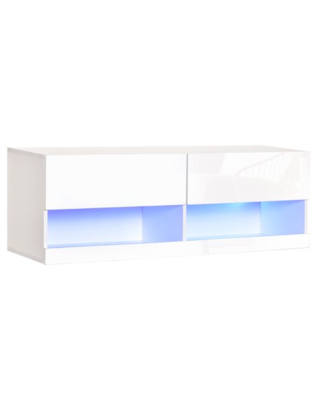 HOMCOM High Gloss TV Stand Cabinet with LED Lights, Wall Mount Media Unit for TVs up to 42 Inch for Living Room Bedroom