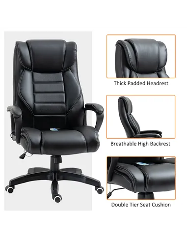 Vinsetto Office Chair with 6-Point Maaage, PU Desk Chair with Padded Seat and Armrest, Computer Chair with Tilt Function for Hom