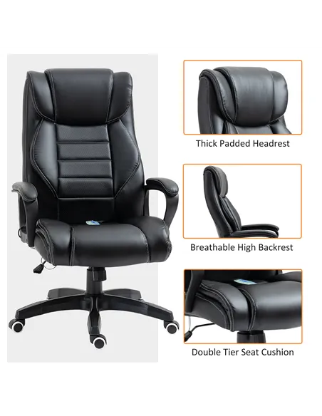 Vinsetto Office Chair with 6-Point Maaage, PU Desk Chair with Padded Seat and Armrest, Computer Chair with Tilt Function for Hom