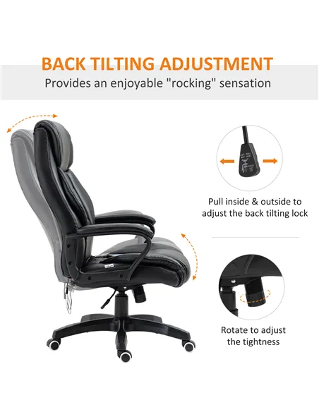 Vinsetto Office Chair with 6-Point Maaage, PU Desk Chair with Padded Seat and Armrest, Computer Chair with Tilt Function for Hom