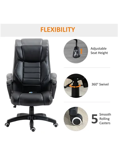 Vinsetto Office Chair with 6-Point Maaage, PU Desk Chair with Padded Seat and Armrest, Computer Chair with Tilt Function for Hom