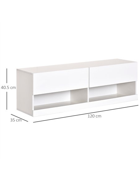 HOMCOM High Gloss TV Stand Cabinet with LED Lights, Wall Mount Media Unit for TVs up to 42 Inch for Living Room Bedroom