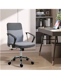 Vinsetto Office Chair Linen Fabric Swivel Computer Desk Chair Home Study Adjustable Chair with Wheels, Grey 2