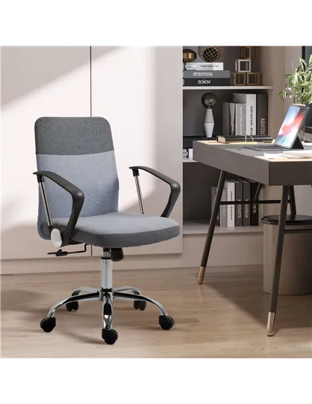 Vinsetto Office Chair Linen Fabric Swivel Computer Desk Chair Home Study Adjustable Chair with Wheels, Grey