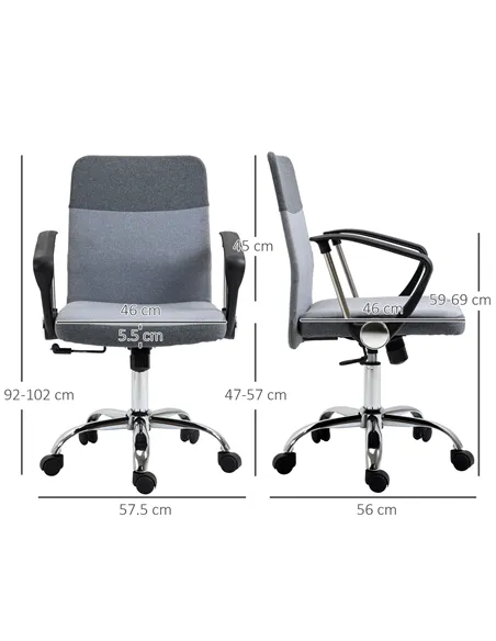 Vinsetto Office Chair Linen Fabric Swivel Computer Desk Chair Home Study Adjustable Chair with Wheels, Grey