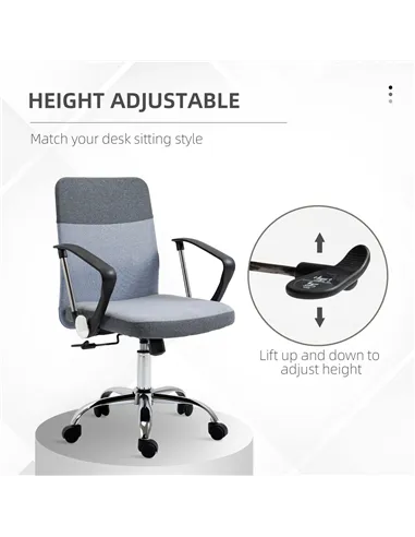 Vinsetto Office Chair Linen Fabric Swivel Computer Desk Chair Home Study Adjustable Chair with Wheels, Grey