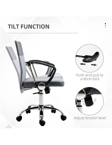 Vinsetto Office Chair Linen Fabric Swivel Computer Desk Chair Home Study Adjustable Chair with Wheels, Grey