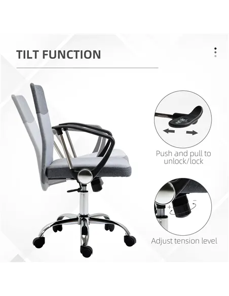 Vinsetto Office Chair Linen Fabric Swivel Computer Desk Chair Home Study Adjustable Chair with Wheels, Grey