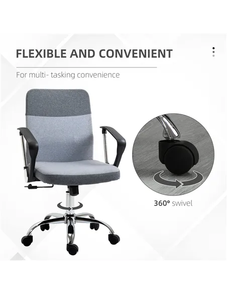 Vinsetto Office Chair Linen Fabric Swivel Computer Desk Chair Home Study Adjustable Chair with Wheels, Grey