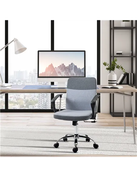 Vinsetto Office Chair Linen Fabric Swivel Computer Desk Chair Home Study Adjustable Chair with Wheels, Grey