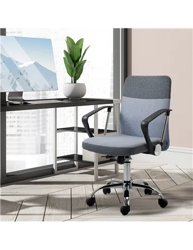 Vinsetto Office Chair Linen Fabric Swivel Computer Desk Chair Home Study Adjustable Chair with Wheels, Grey