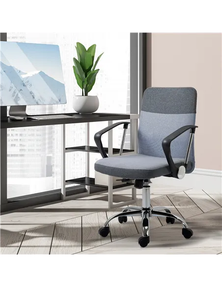 Vinsetto Office Chair Linen Fabric Swivel Computer Desk Chair Home Study Adjustable Chair with Wheels, Grey