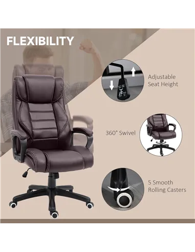Vinsetto Office Chair with 6-Point Maaage, PU Desk Chair with Padded Seat and Armrest, Computer Chair with Tilt Function for Hom