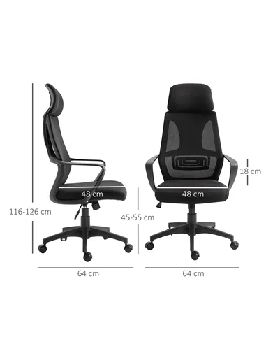 Vinsetto Ergonomic Office Chair, High Back Computer Chair, Mesh Desk Chair with Lumbar Support, Headrest, Wheel, Adjustable Heig
