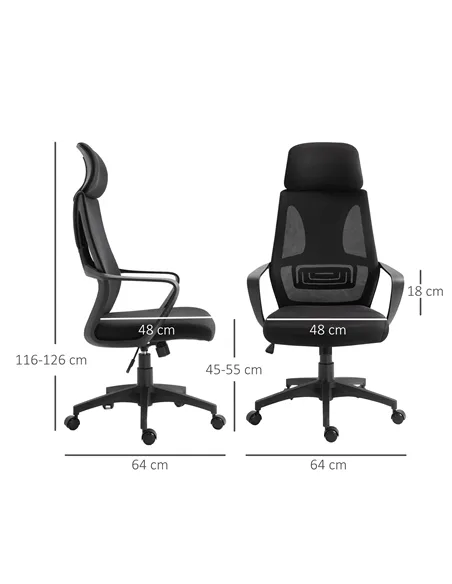 Vinsetto Ergonomic Office Chair, High Back Computer Chair, Mesh Desk Chair with Lumbar Support, Headrest, Wheel, Adjustable Heig