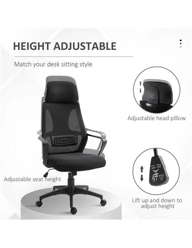 Vinsetto Ergonomic Office Chair, High Back Computer Chair, Mesh Desk Chair with Lumbar Support, Headrest, Wheel, Adjustable Heig