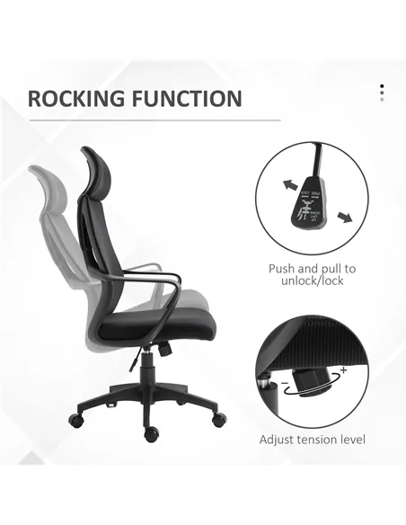 Vinsetto Ergonomic Office Chair, High Back Computer Chair, Mesh Desk Chair with Lumbar Support, Headrest, Wheel, Adjustable Heig