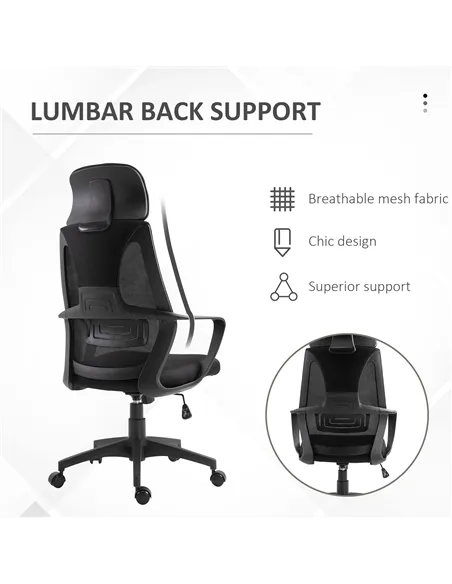 Vinsetto Ergonomic Office Chair, High Back Computer Chair, Mesh Desk Chair with Lumbar Support, Headrest, Wheel, Adjustable Heig
