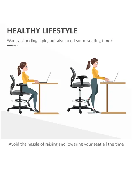 Vinsetto Drafting Chair, Fabric Office Chair, Ergonomic Painting Chair with Height Armrest Adjustable and Foot Ring, 360° Swivel