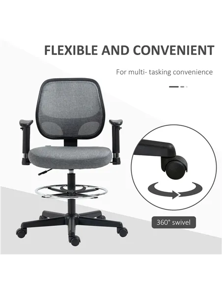 Vinsetto Drafting Chair, Fabric Office Chair, Ergonomic Painting Chair with Height Armrest Adjustable and Foot Ring, 360° Swivel
