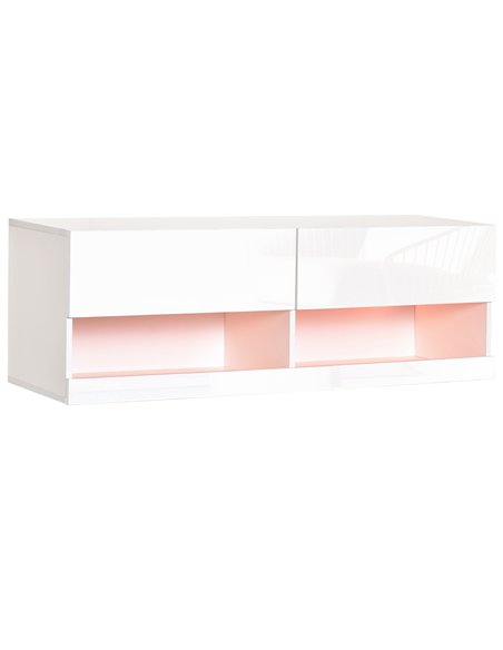 HOMCOM High Gloss TV Stand Cabinet with LED Lights, Wall Mount Media Unit for TVs up to 42 Inch for Living Room Bedroom