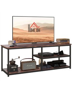HOMCOM TV Unit for 55 inch TVs, Industrial TV Table with 2 Storage Shelves and Metal Frame, Entertainment Unit For living Room, 