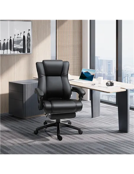 Vinsetto Executive Office Chair for Home, PU Leather Computer Chair, Swivel Desk Chair with Footrest, Wheels, Adjustable Height,