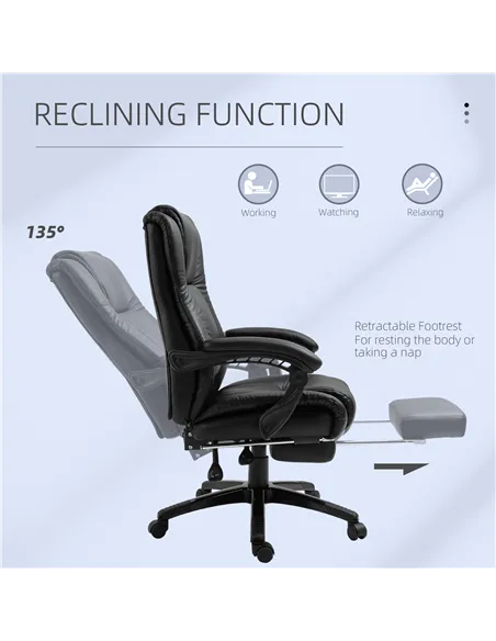 Vinsetto Executive Office Chair for Home, PU Leather Computer Chair, Swivel Desk Chair with Footrest, Wheels, Adjustable Height,