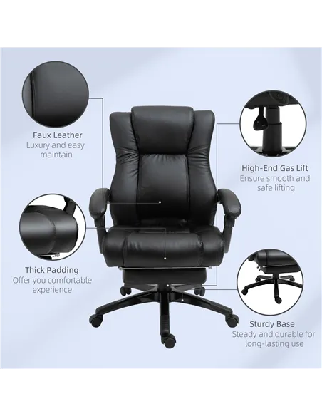 Vinsetto Executive Office Chair for Home, PU Leather Computer Chair, Swivel Desk Chair with Footrest, Wheels, Adjustable Height,