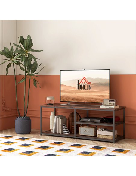 HOMCOM TV Unit for 55 inch TVs, Industrial TV Table with 2 Storage Shelves and Metal Frame, Entertainment Unit For living Room, 