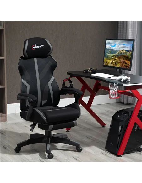 Vinsetto Mesh Office Chair Desk Task Computer Recliner with Footrest, Lumbar Back Support, Swivel Wheels, Adjustable Height for 