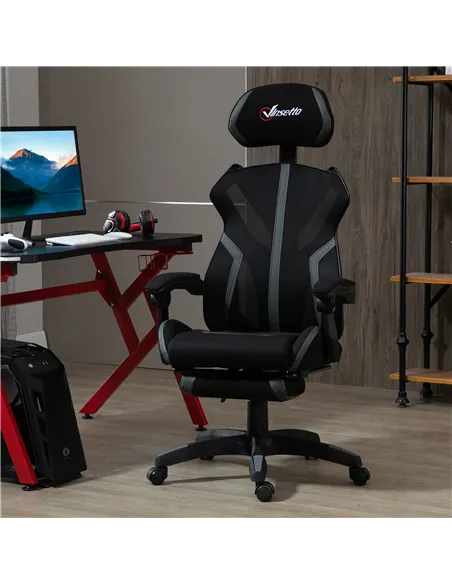 Vinsetto Mesh Office Chair Desk Task Computer Recliner with Footrest, Lumbar Back Support, Swivel Wheels, Adjustable Height for 